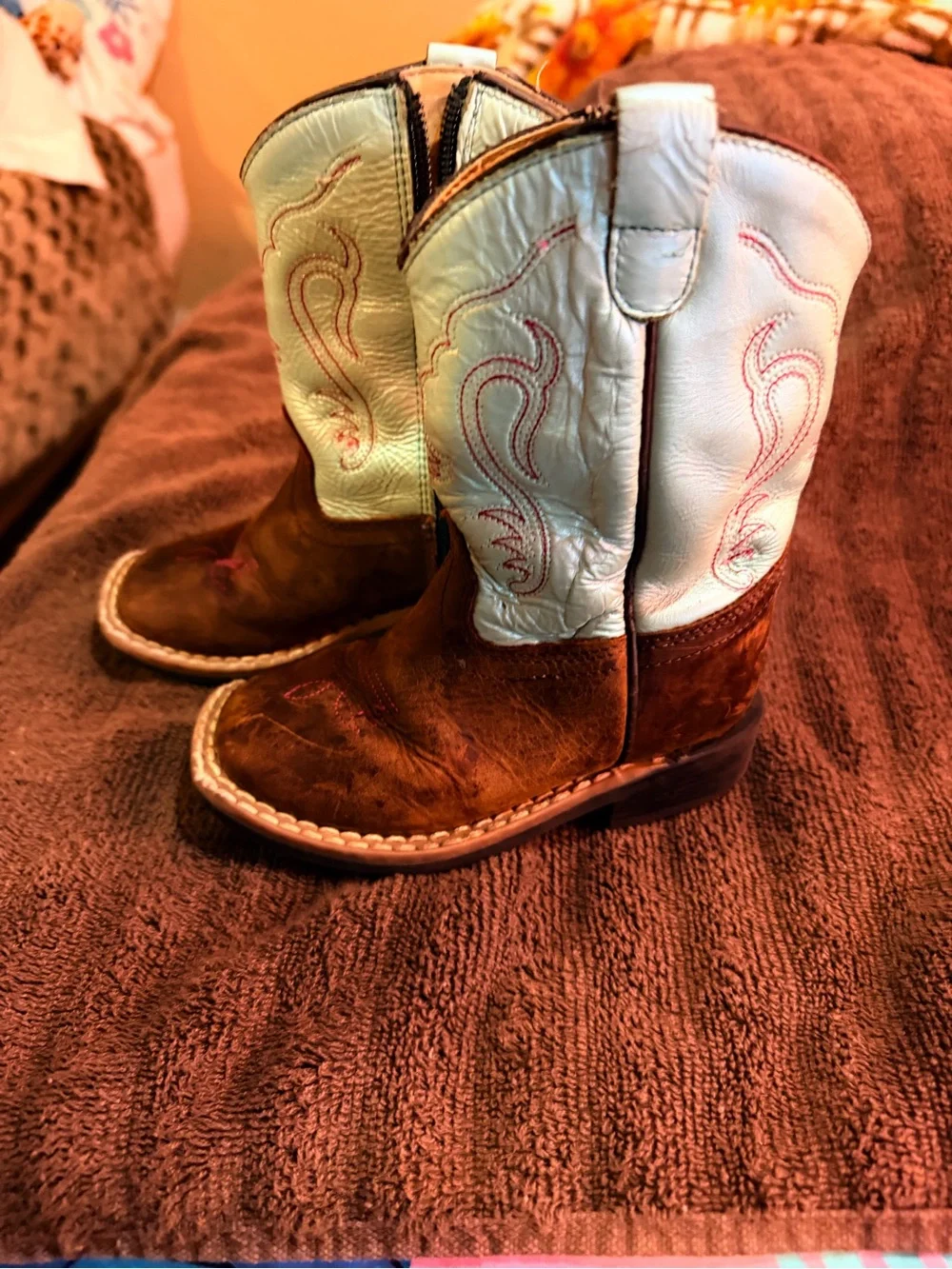 Old West Kids Two-Tone Brown and White Western Boots